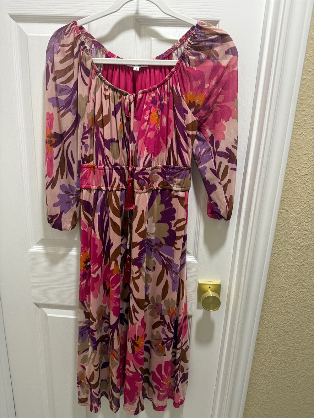 kathy ireland Girls Pink and Purple Floral Peasant Midi Dress